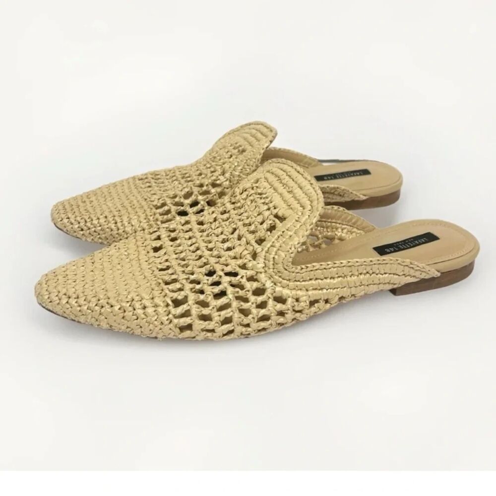 Lafayette 148 New York Pallice Woven Raffia Mule Leather Sole & Lining. Size 9